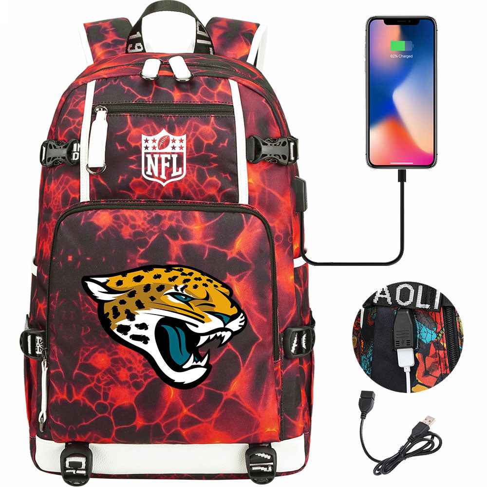 Jacksonville Jaguars Football Team USB Charging Backpack School Notebook Travel Bags