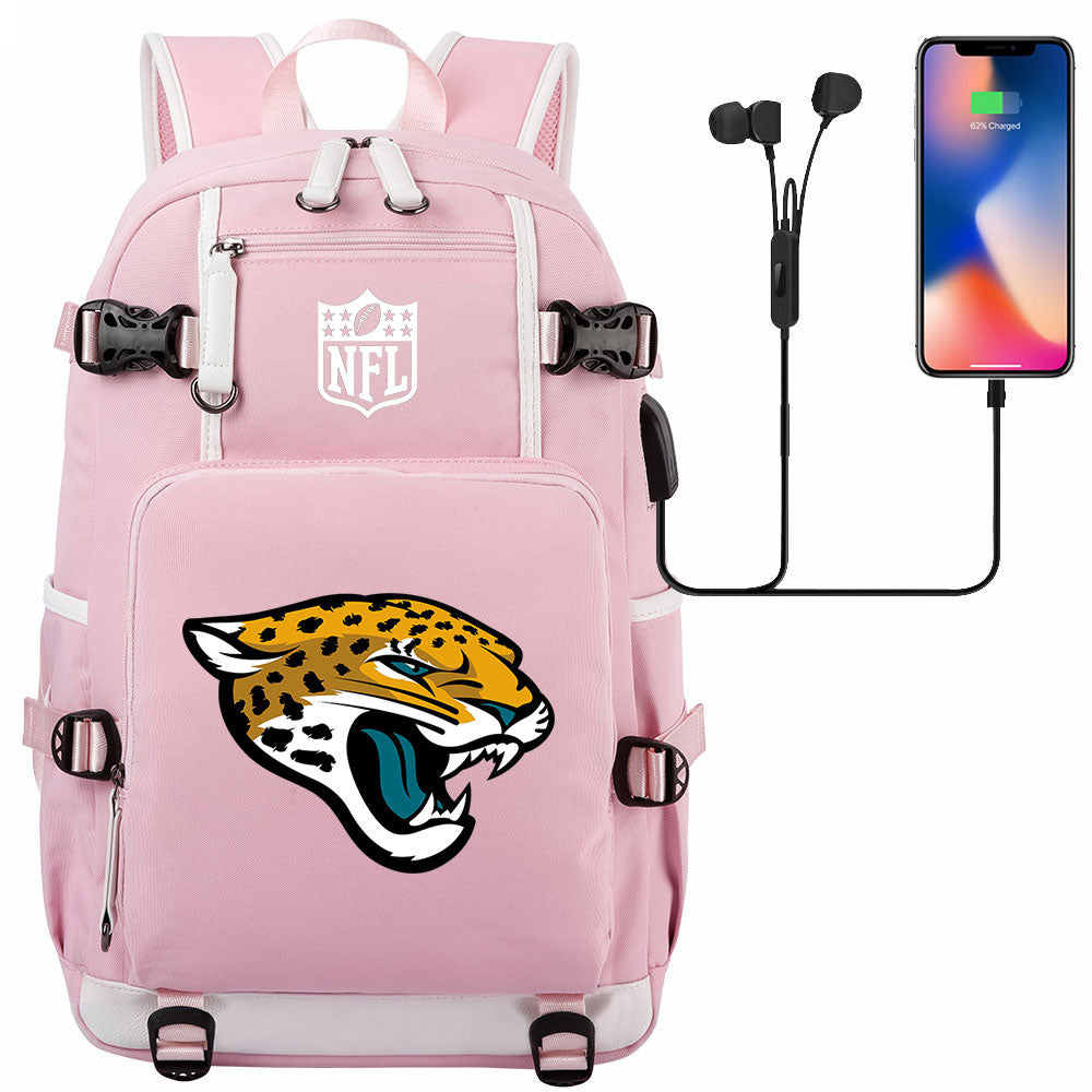 Jacksonville Jaguars Football Team USB Charging Backpack School Notebook Travel Bags