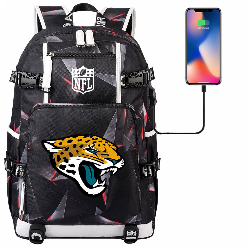 Jacksonville Jaguars Football Team USB Charging Backpack School Notebook Travel Bags