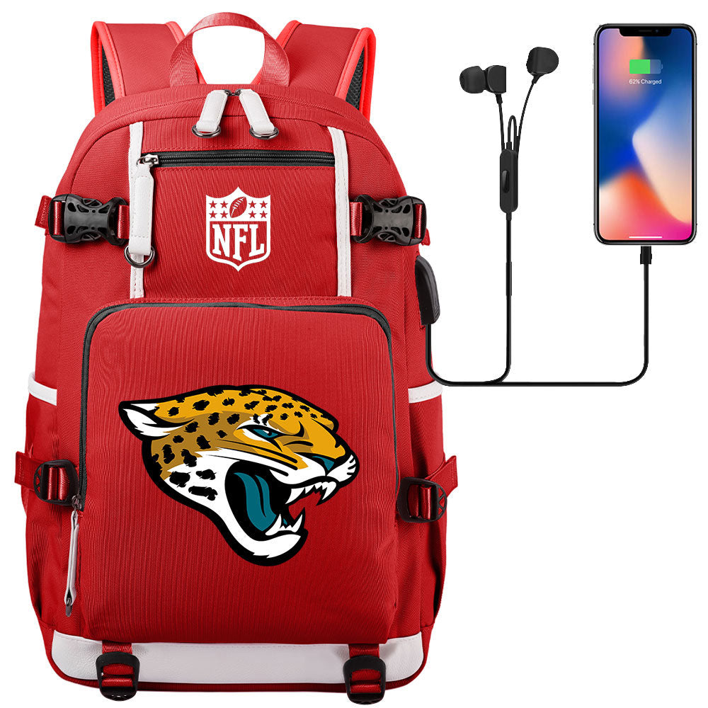 Jacksonville Jaguars Football Team USB Charging Backpack School Notebook Travel Bags