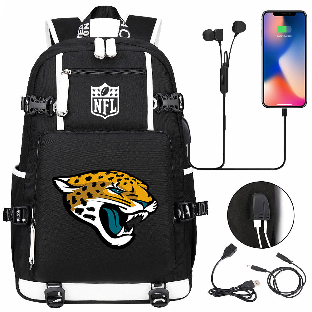 Jacksonville Jaguars Football Team USB Charging Backpack School Notebook Travel Bags