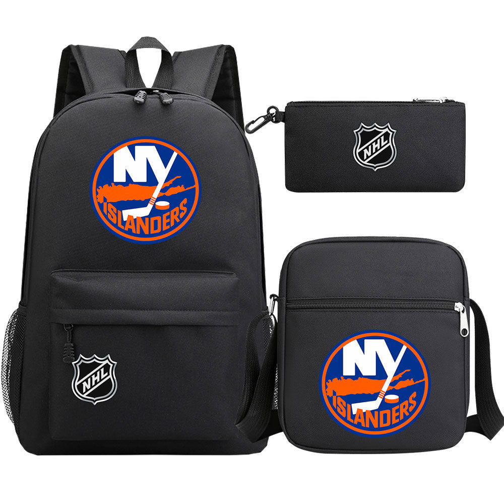 New York Islanders Hockey League Printed Schoolbag Backpack Shoulder Bag Pencil Bag 3pcs set for Kids Students