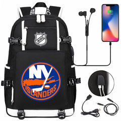 New York Islanders Hockey League USB Charging Backpack School Notebook Travel Bags