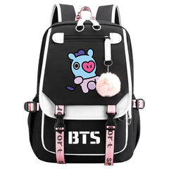 BTS Mang Waterproof Backpack School Notebook Travel Bag USB Charging