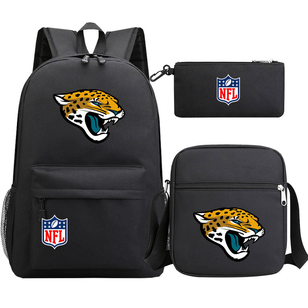 Jacksonville Jaguars Football Team Printed Schoolbag Backpack Shoulder Bag Pencil Bag 3pcs set for Kids Students