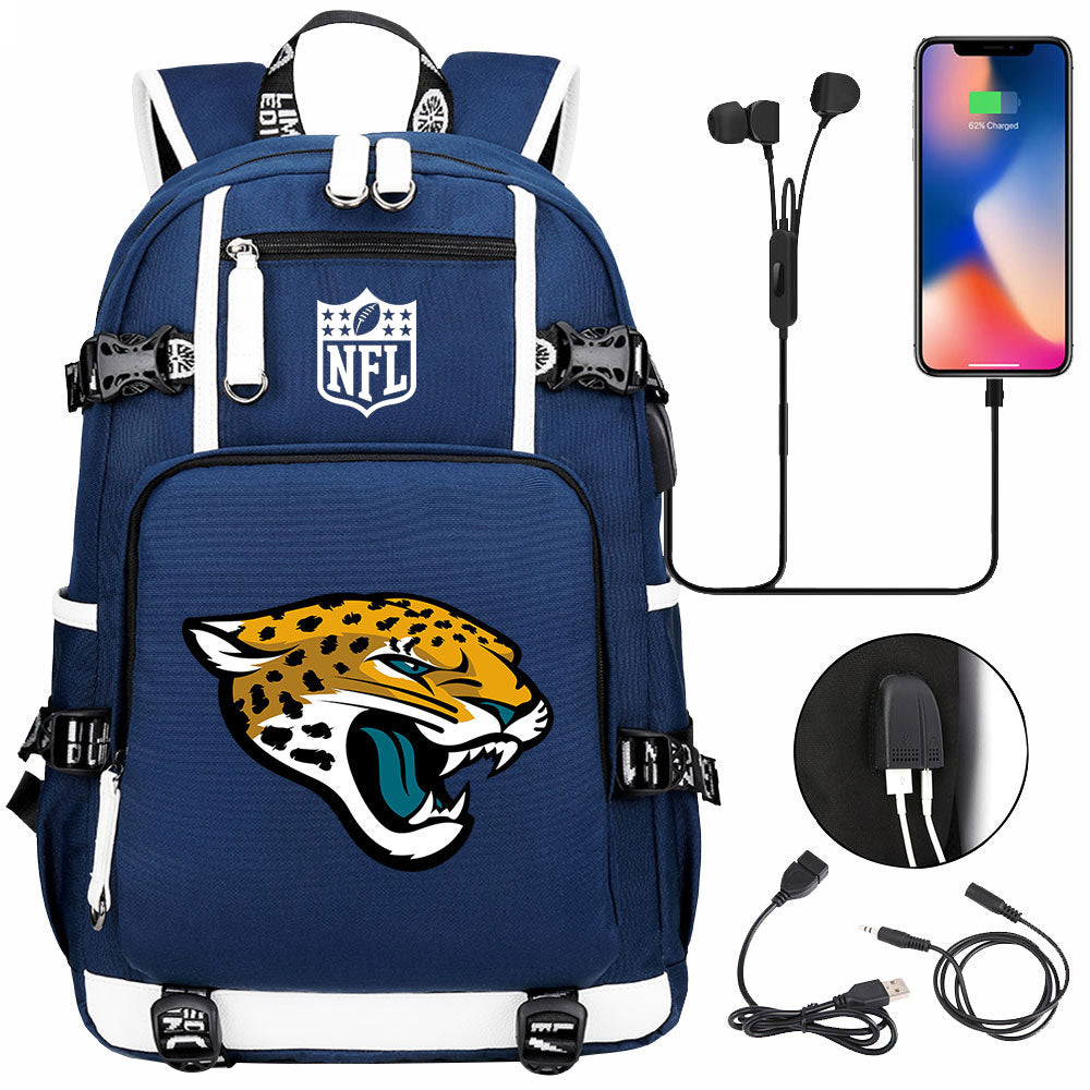 Jacksonville Jaguars Football Team USB Charging Backpack School Notebook Travel Bags