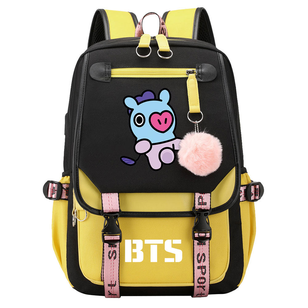 BTS Mang Waterproof Backpack School Notebook Travel Bag USB Charging