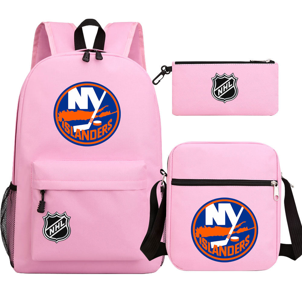 New York Islanders Hockey League Printed Schoolbag Backpack Shoulder Bag Pencil Bag 3pcs set for Kids Students