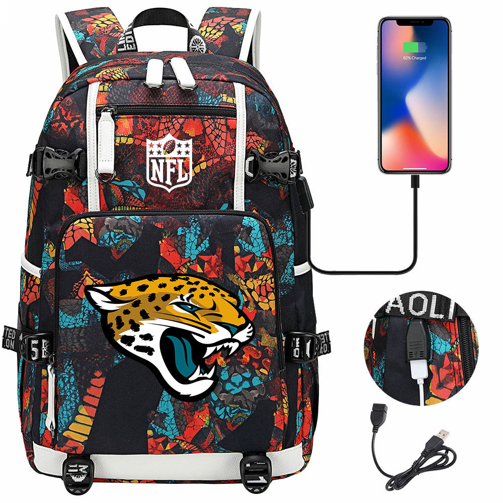 Jacksonville Jaguars Football Team USB Charging Backpack School Notebook Travel Bags