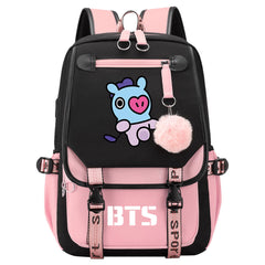 BTS Mang Waterproof Backpack School Notebook Travel Bag USB Charging