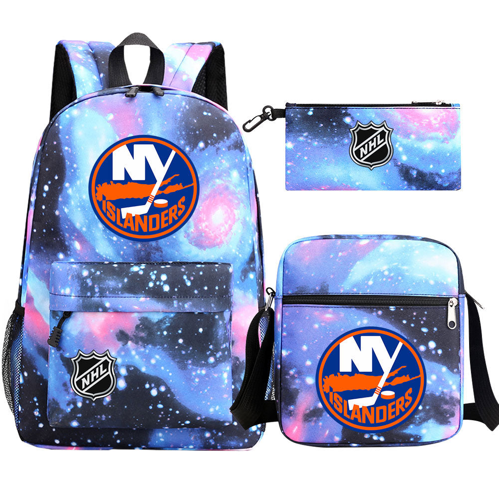 New York Islanders Hockey League Printed Schoolbag Backpack Shoulder Bag Pencil Bag 3pcs set for Kids Students