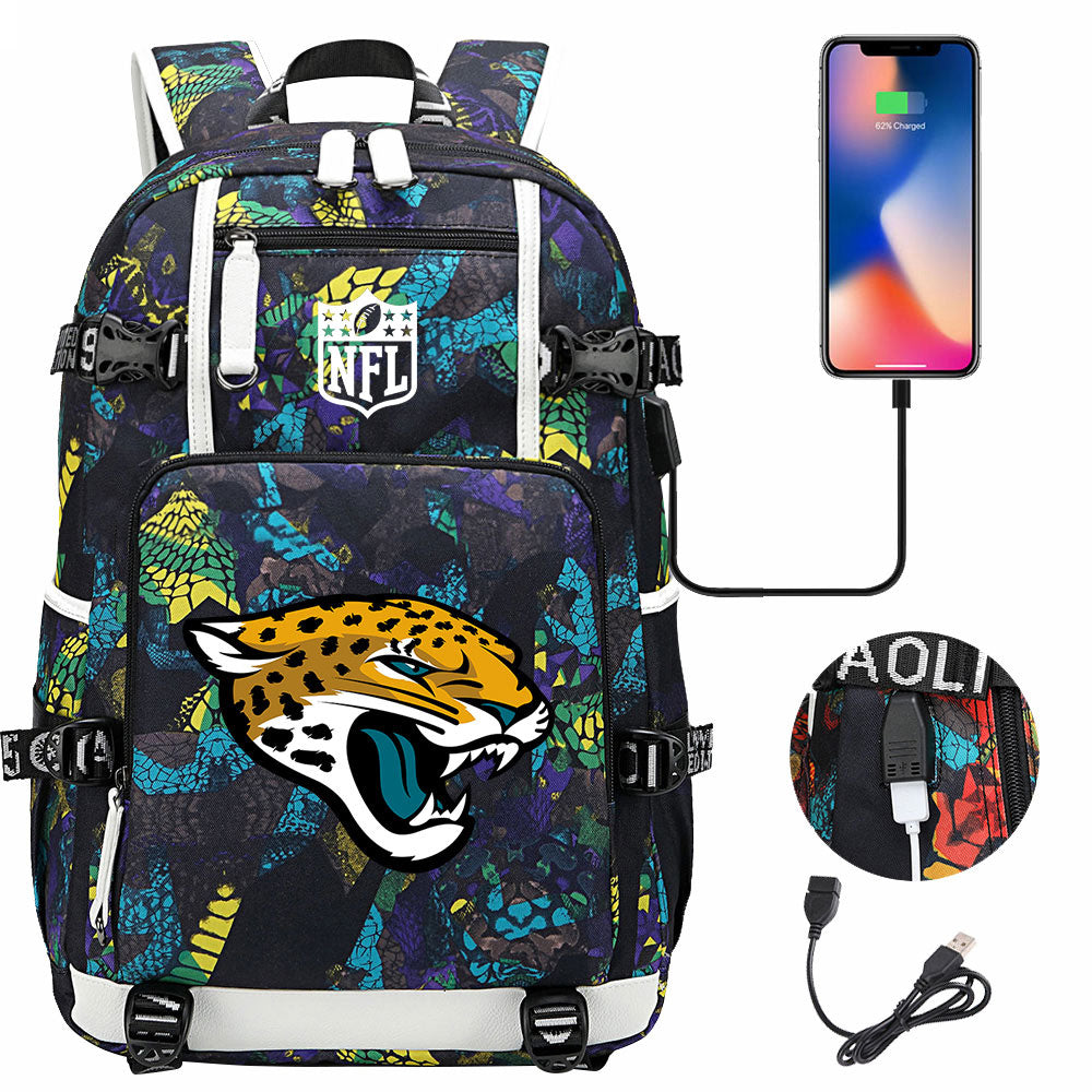 Jacksonville Jaguars Football Team USB Charging Backpack School Notebook Travel Bags