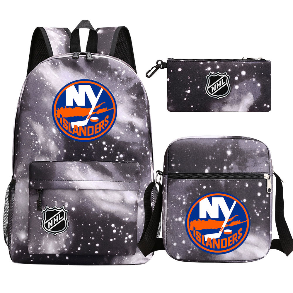 New York Islanders Hockey League Printed Schoolbag Backpack Shoulder Bag Pencil Bag 3pcs set for Kids Students