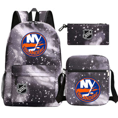 New York Islanders Hockey League Printed Schoolbag Backpack Shoulder Bag Pencil Bag 3pcs set for Kids Students