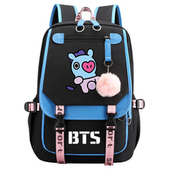 BTS Mang Waterproof Backpack School Notebook Travel Bag USB Charging