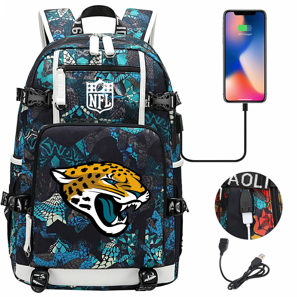 Jacksonville Jaguars Football Team USB Charging Backpack School Notebook Travel Bags