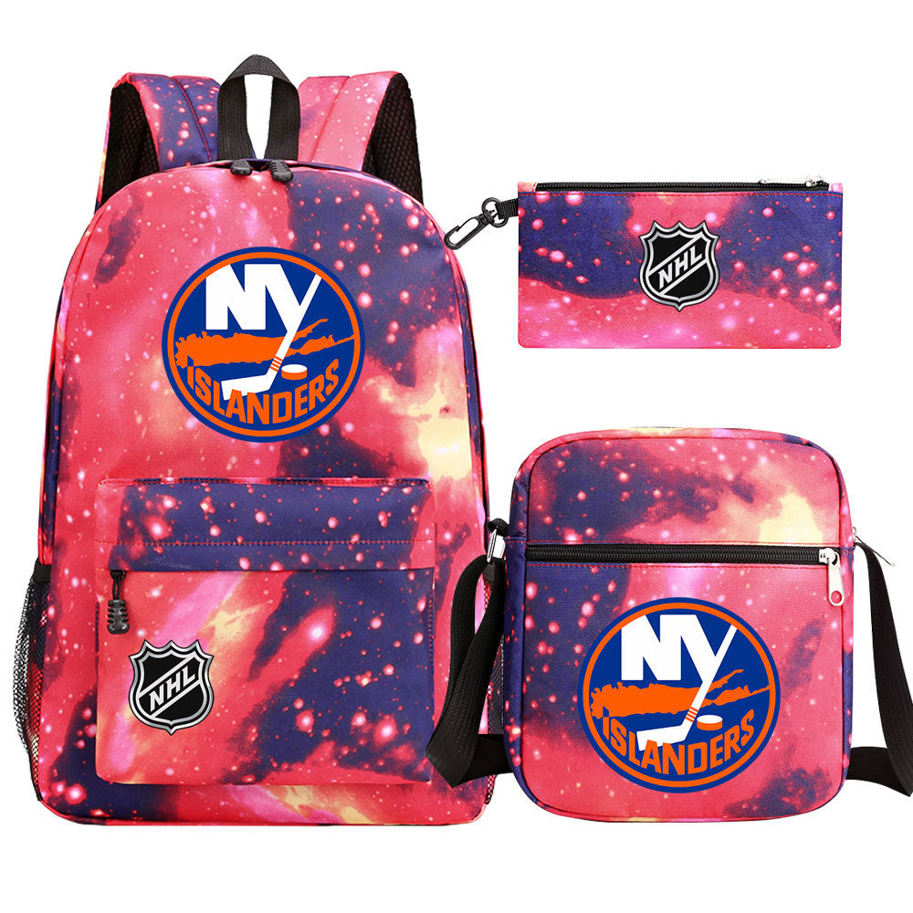 New York Islanders Hockey League Printed Schoolbag Backpack Shoulder Bag Pencil Bag 3pcs set for Kids Students