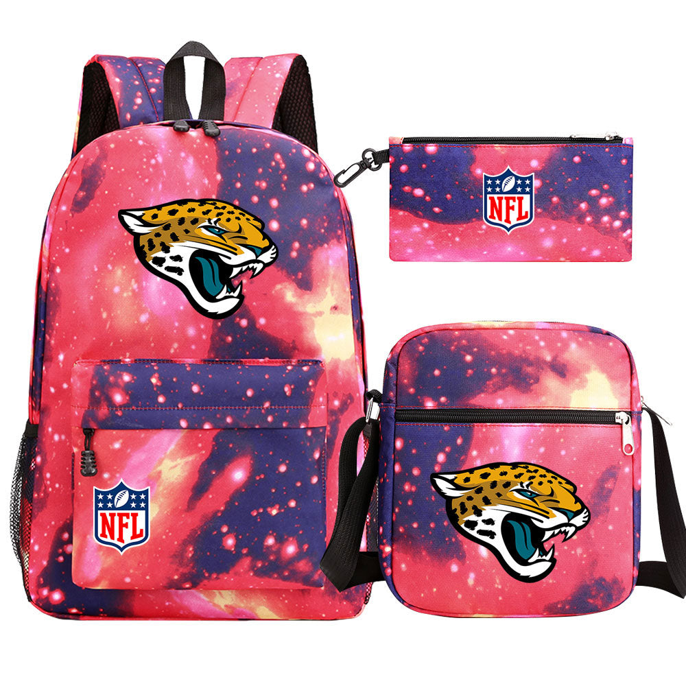 Jacksonville Jaguars Football Team Printed Schoolbag Backpack Shoulder Bag Pencil Bag 3pcs set for Kids Students