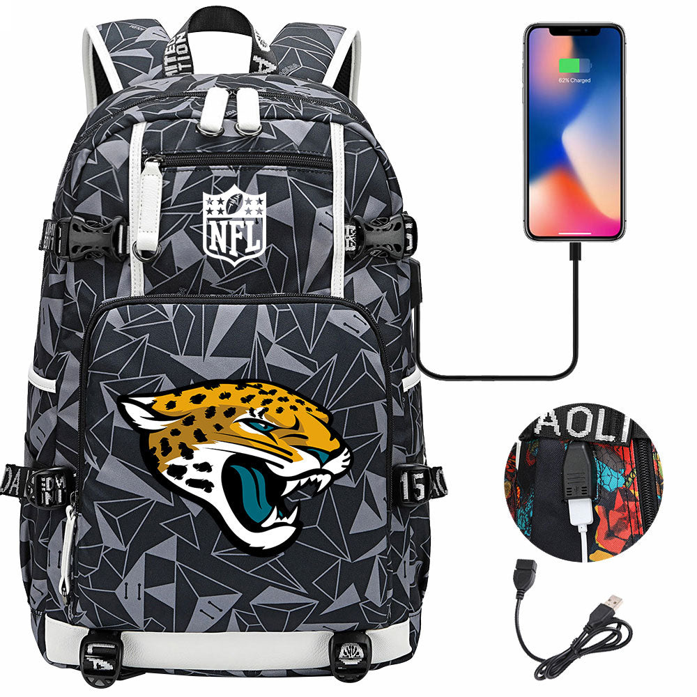 Jacksonville Jaguars Football Team USB Charging Backpack School Notebook Travel Bags