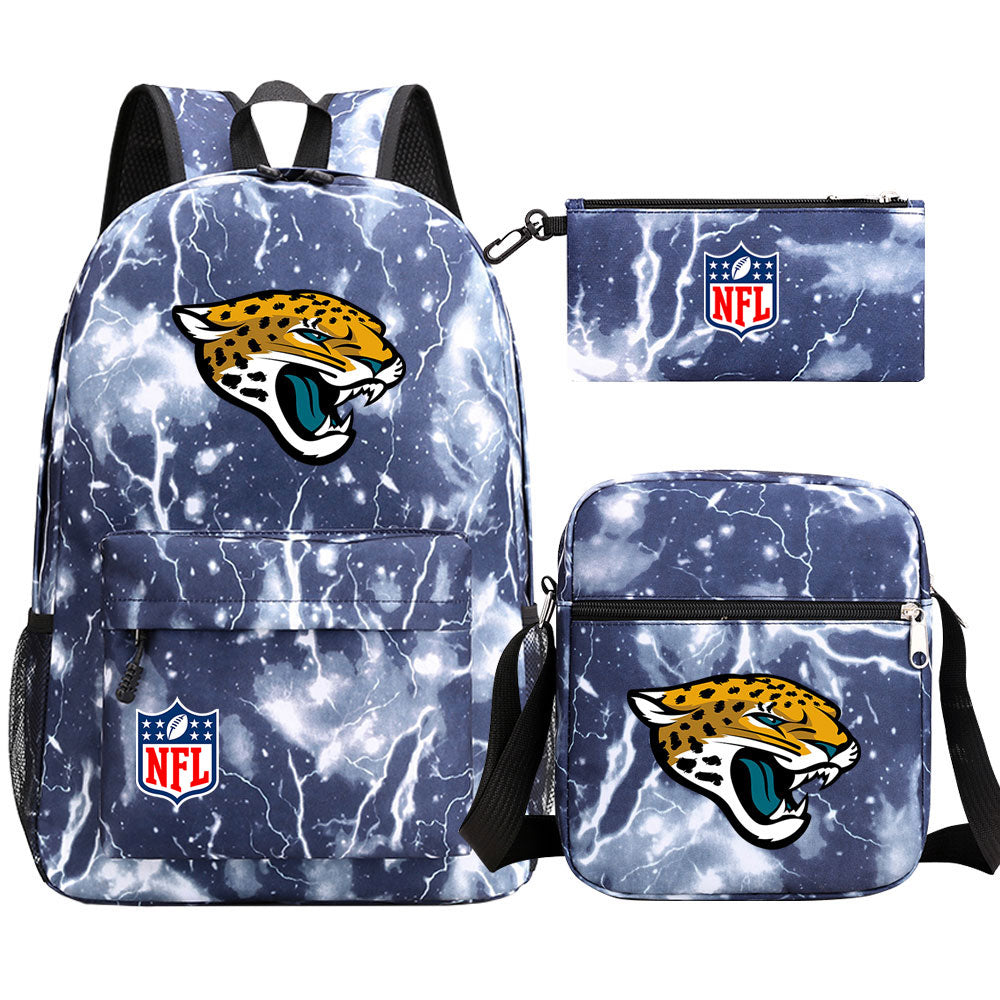 Jacksonville Jaguars Football Team Printed Schoolbag Backpack Shoulder Bag Pencil Bag 3pcs set for Kids Students