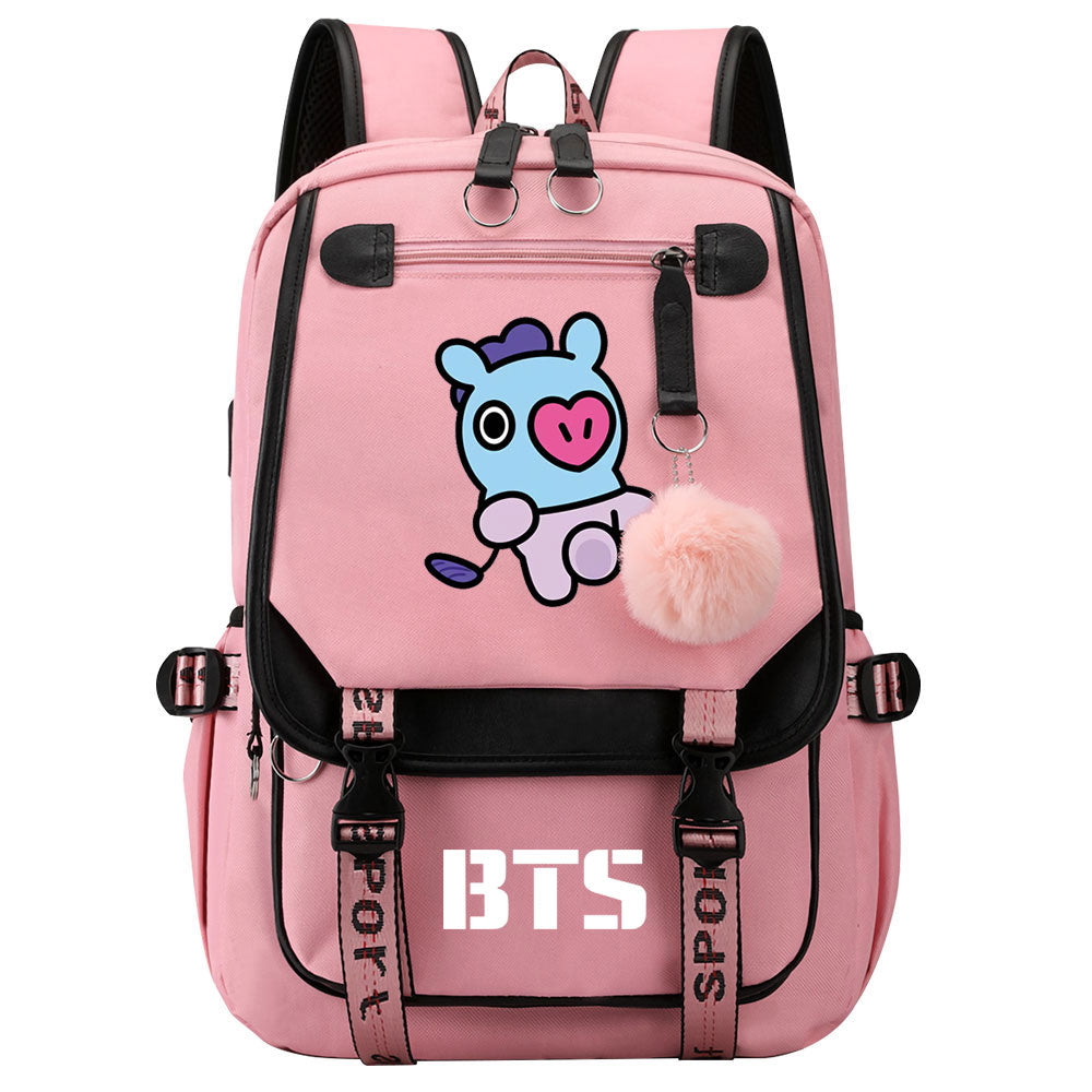 BTS Mang Waterproof Backpack School Notebook Travel Bag USB Charging