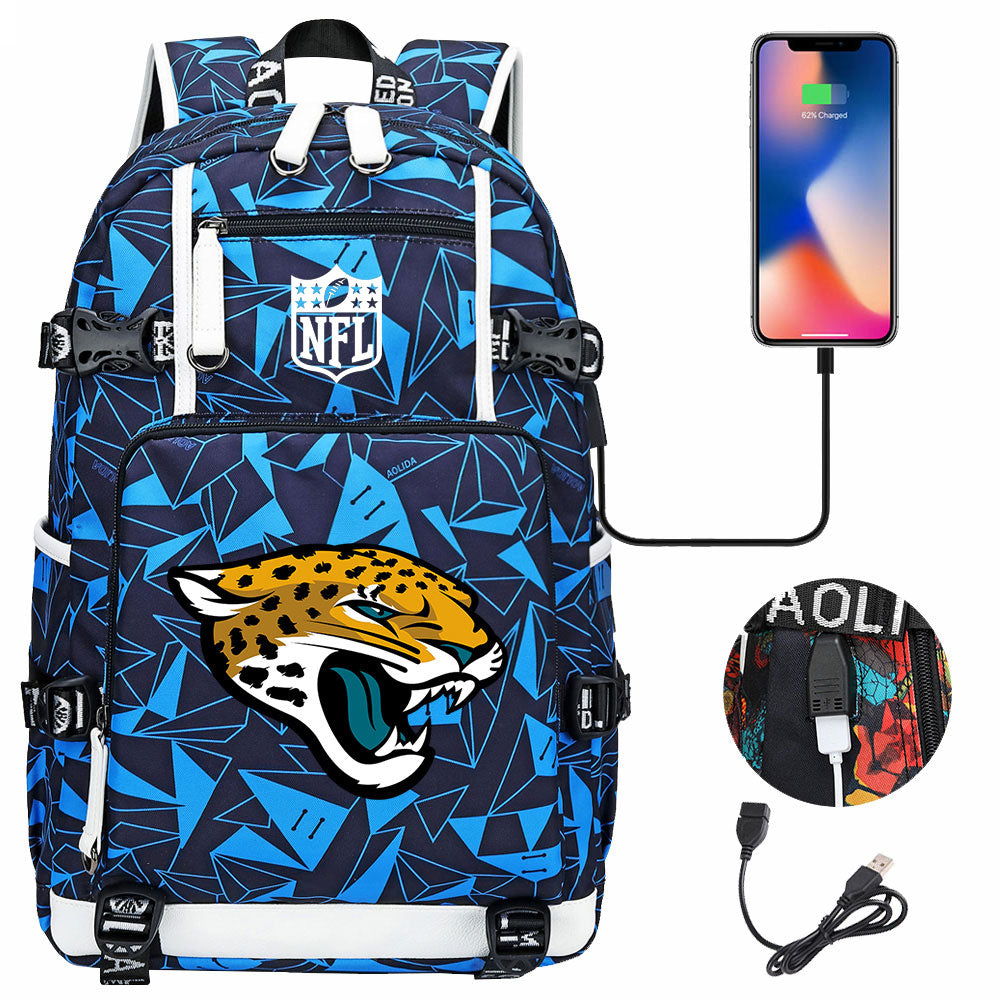 Jacksonville Jaguars Football Team USB Charging Backpack School Notebook Travel Bags