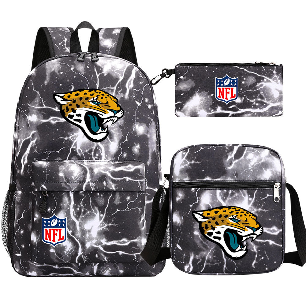 Jacksonville Jaguars Football Team Printed Schoolbag Backpack Shoulder Bag Pencil Bag 3pcs set for Kids Students