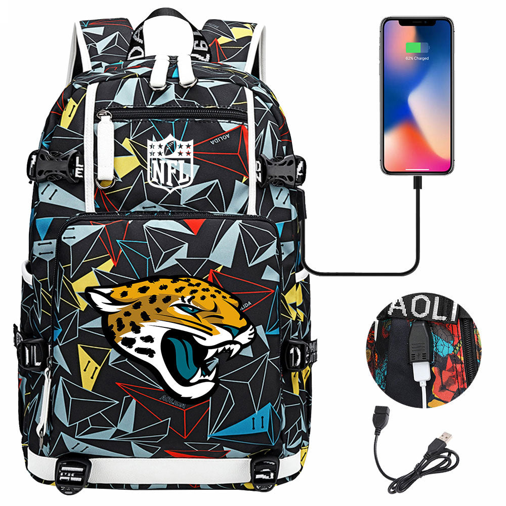 Jacksonville Jaguars Football Team USB Charging Backpack School Notebook Travel Bags