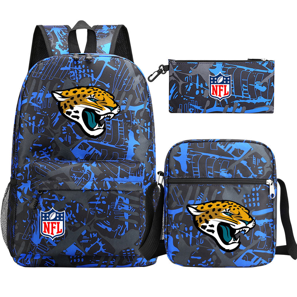 Jacksonville Jaguars Football Team Printed Schoolbag Backpack Shoulder Bag Pencil Bag 3pcs set for Kids Students