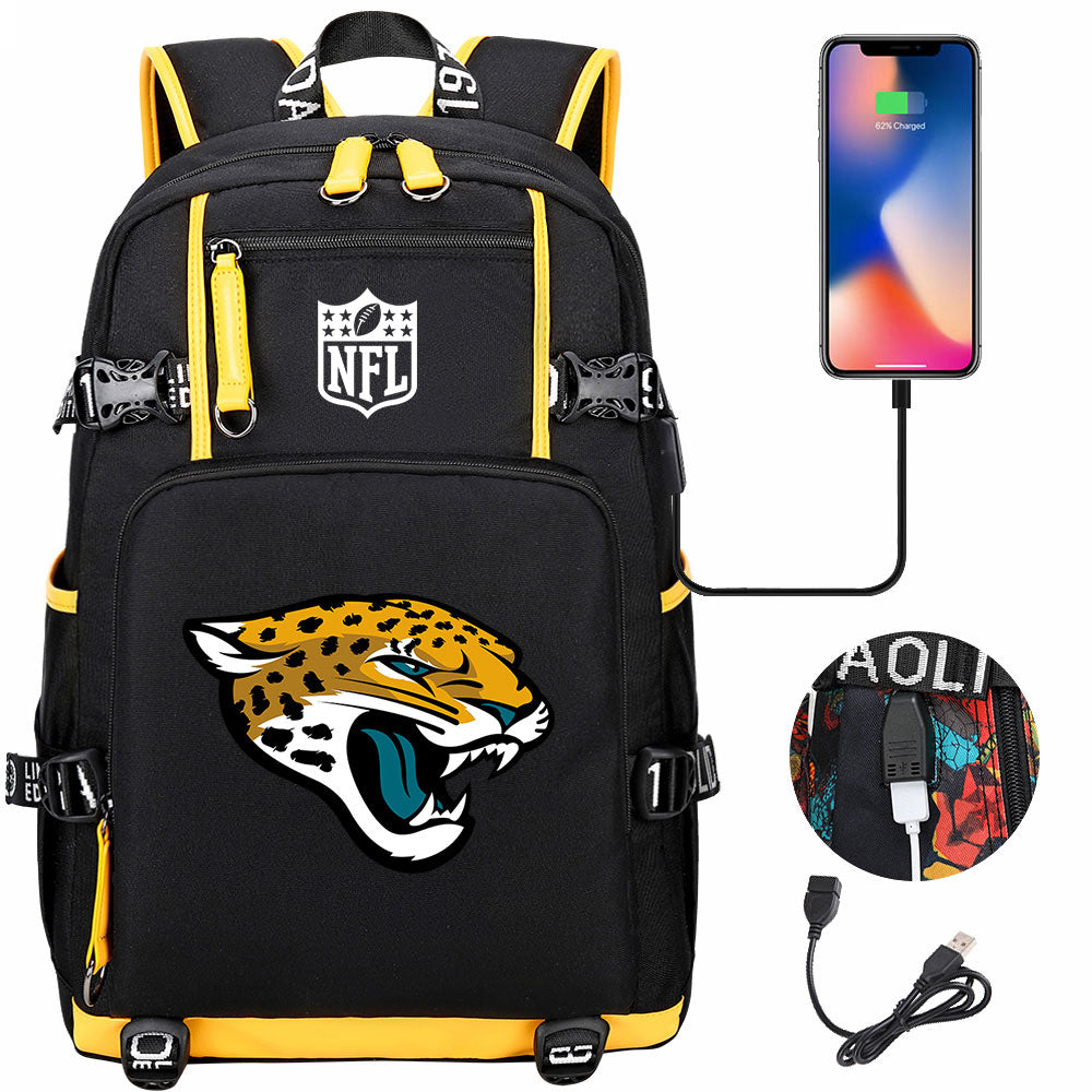 Jacksonville Jaguars Football Team USB Charging Backpack School Notebook Travel Bags