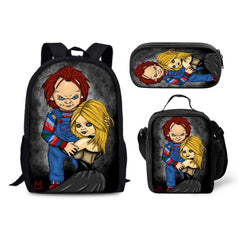 Child's Play Chucky Backpack Schoolbag Lunch Bag Pencil Bag for Kids Students 3PCS