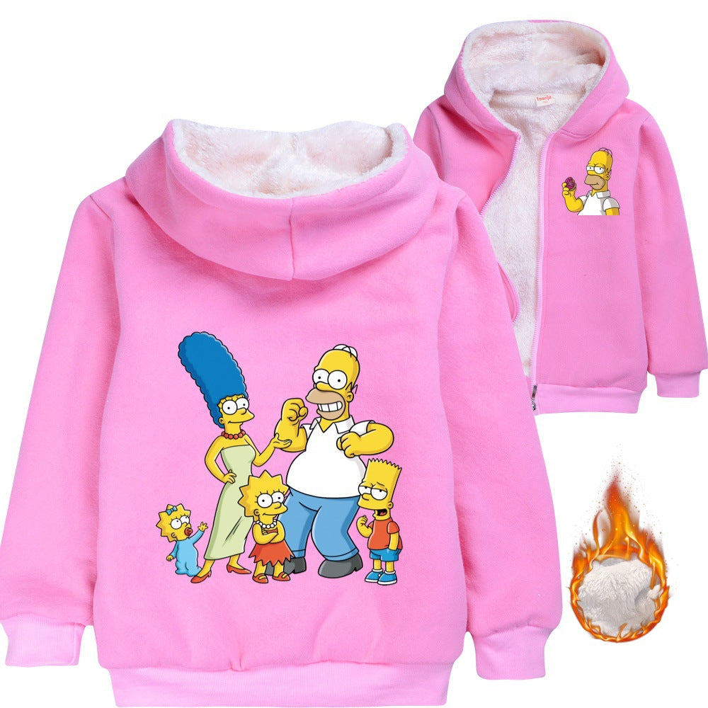 The Simpsons Sherpa Lined Hoodie Fleece Sweatshirt Full Zip Hooded Jacket for Kids