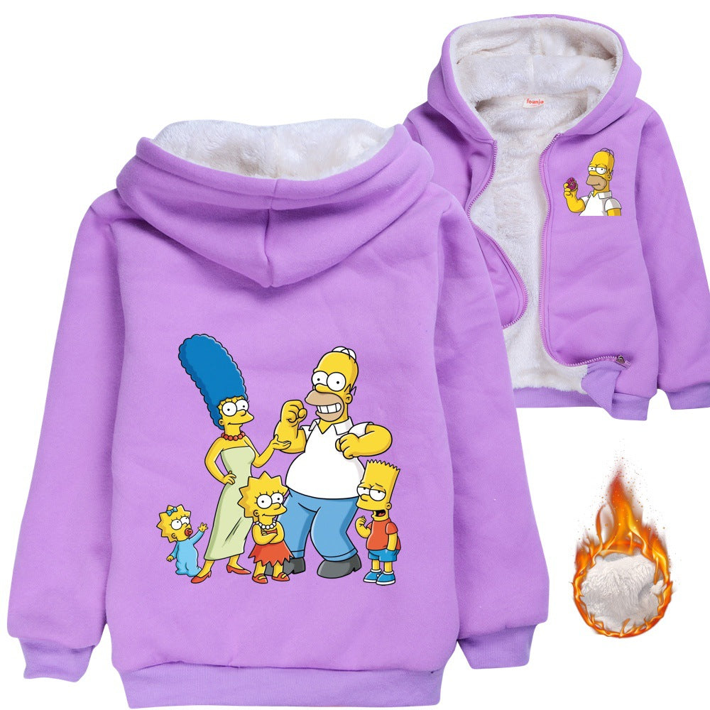 The Simpsons Sherpa Lined Hoodie Fleece Sweatshirt Full Zip Hooded Jacket for Kids