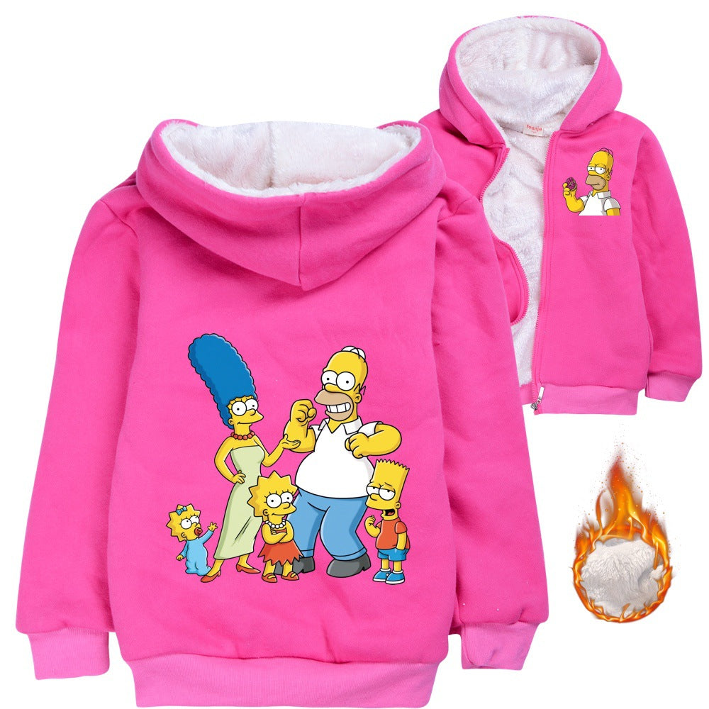 The Simpsons Sherpa Lined Hoodie Fleece Sweatshirt Full Zip Hooded Jacket for Kids