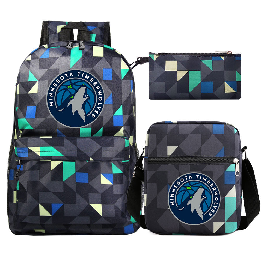 Minnesota Timberwolves Schoolbag Backpack Shoulder Bag Pencil Bag 3pcs set for Kids Students