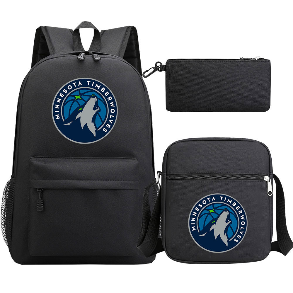 Minnesota Timberwolves Schoolbag Backpack Shoulder Bag Pencil Bag 3pcs set for Kids Students