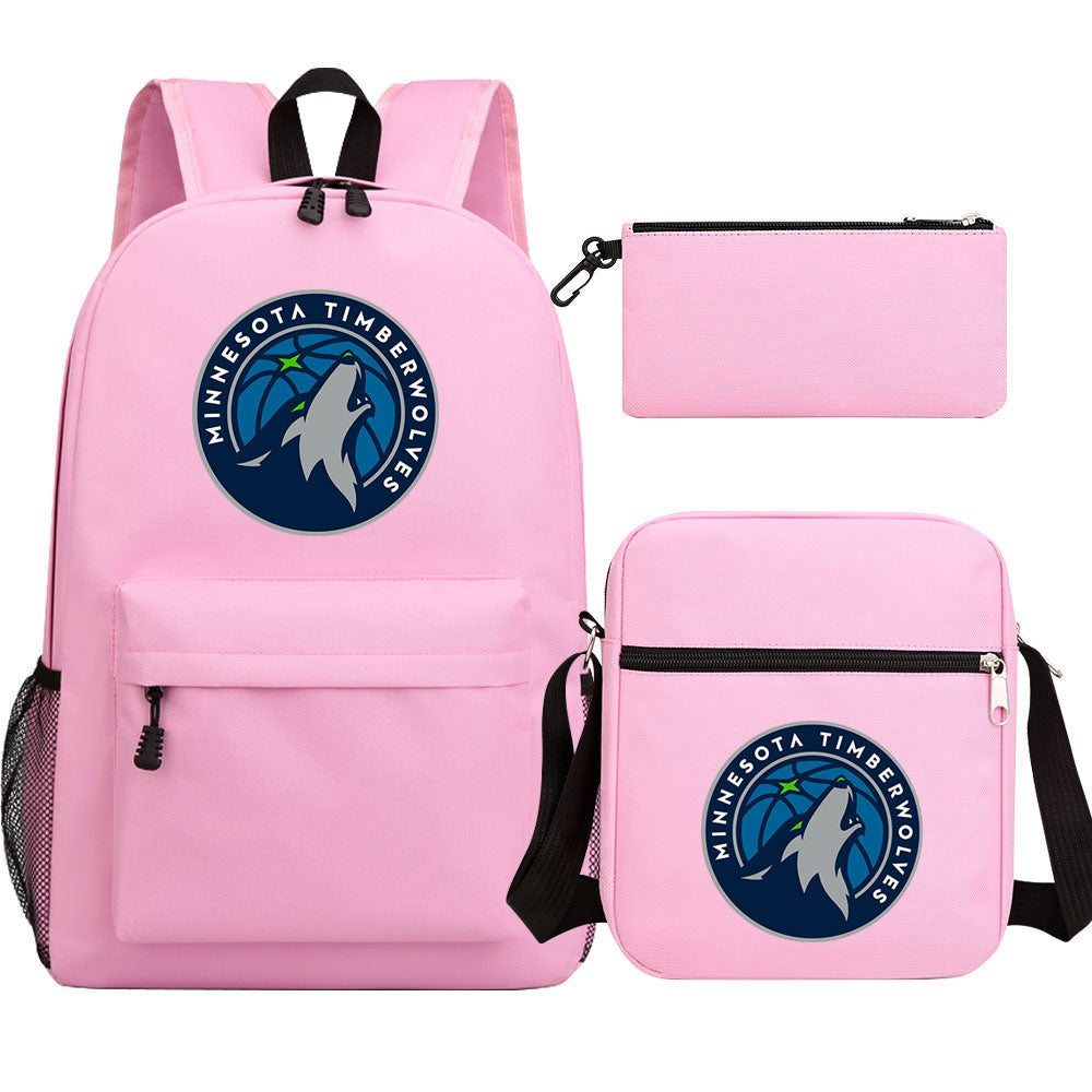 Minnesota Timberwolves Schoolbag Backpack Shoulder Bag Pencil Bag 3pcs set for Kids Students