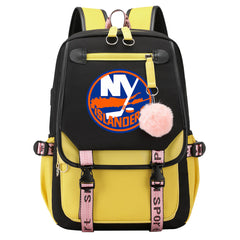 New York Islanders Hockey League Waterproof Backpack School Notebook Travel Bag USB Charging