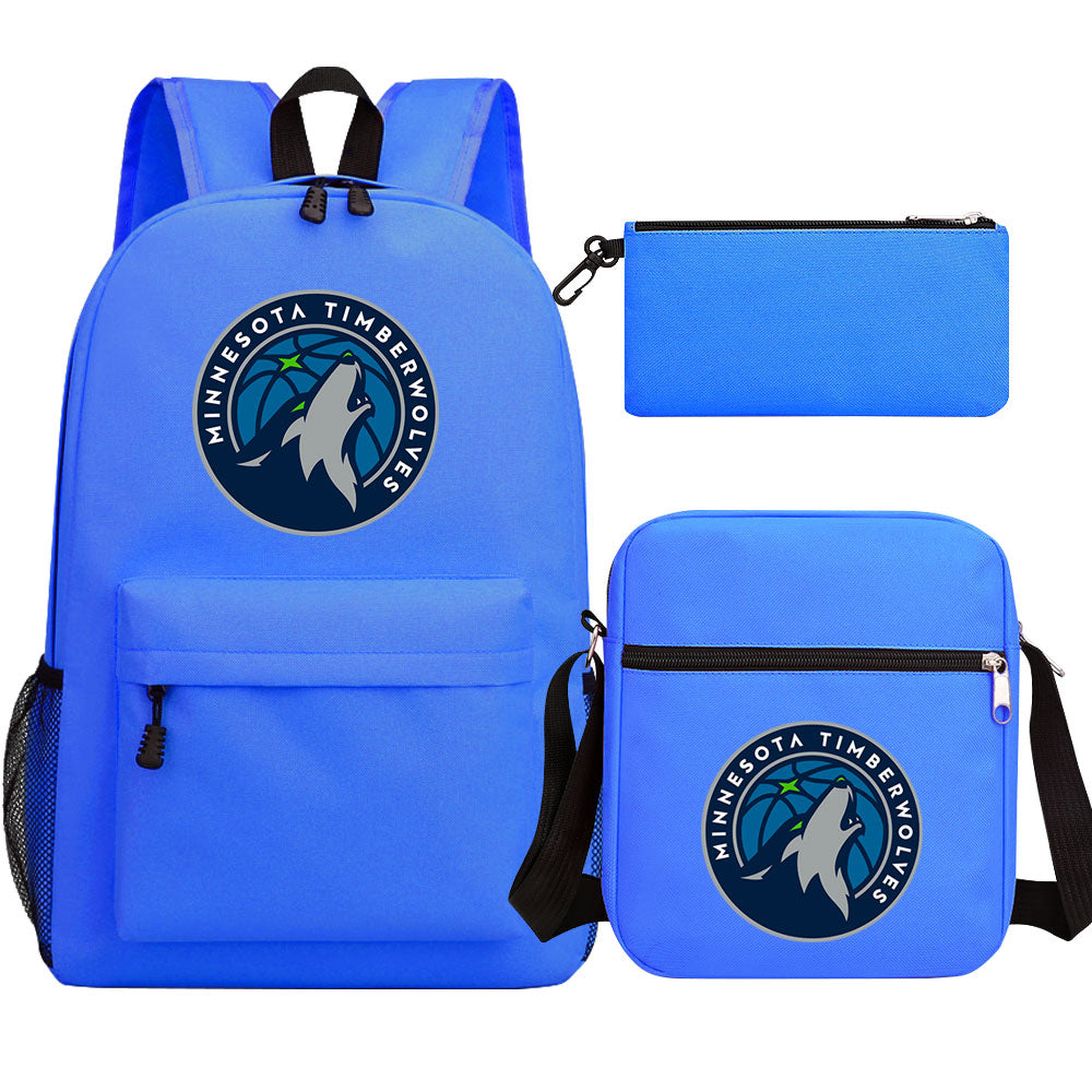 Minnesota Timberwolves Schoolbag Backpack Shoulder Bag Pencil Bag 3pcs set for Kids Students