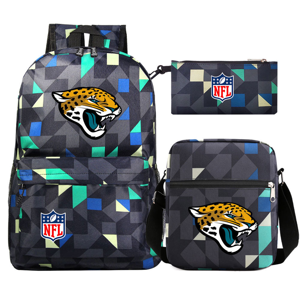 Jacksonville Jaguars Football Team Printed Schoolbag Backpack Shoulder Bag Pencil Bag 3pcs set for Kids Students