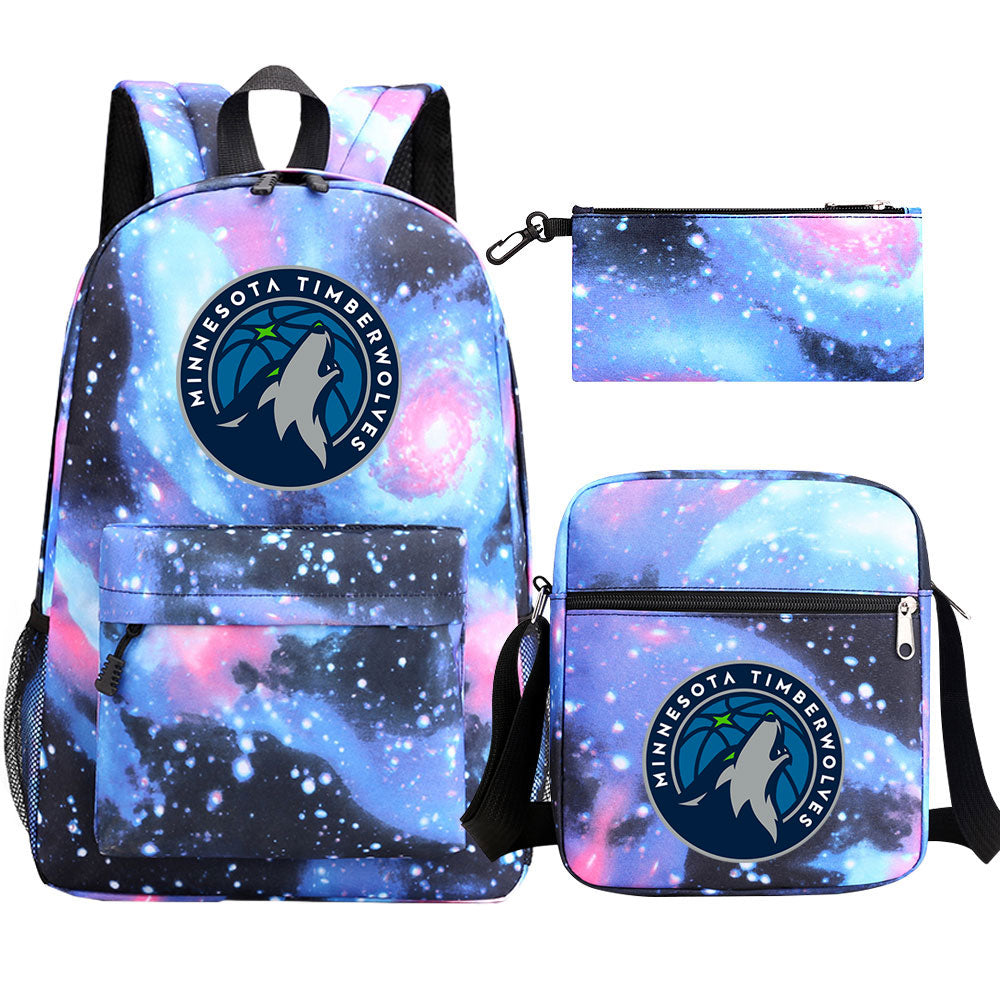 Minnesota Timberwolves Schoolbag Backpack Shoulder Bag Pencil Bag 3pcs set for Kids Students