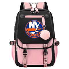 New York Islanders Hockey League Waterproof Backpack School Notebook Travel Bag USB Charging