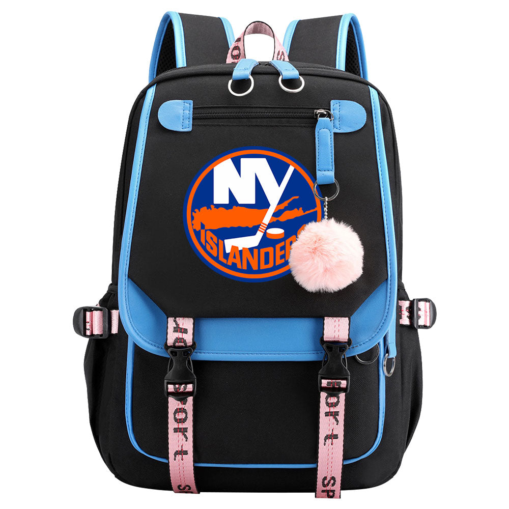 New York Islanders Hockey League Waterproof Backpack School Notebook Travel Bag USB Charging