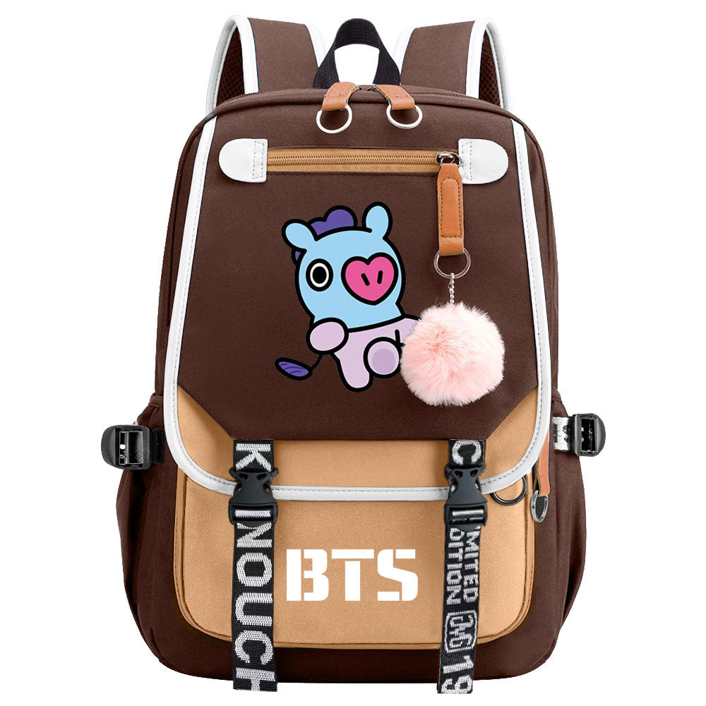 BTS Mang Waterproof Backpack School Notebook Travel Bag USB Charging