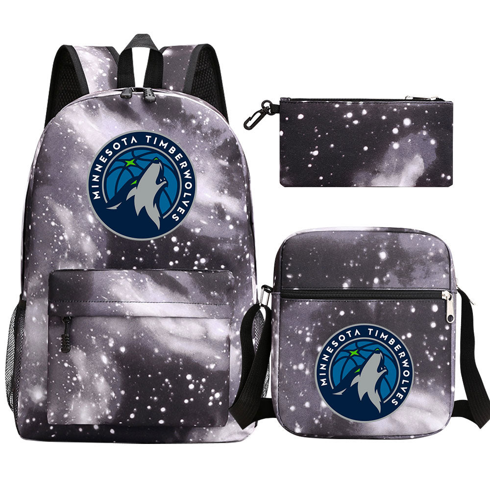 Minnesota Timberwolves Schoolbag Backpack Shoulder Bag Pencil Bag 3pcs set for Kids Students