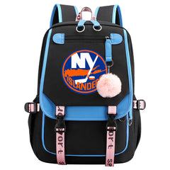 New York Islanders Hockey League Waterproof Backpack School Notebook Travel Bag USB Charging