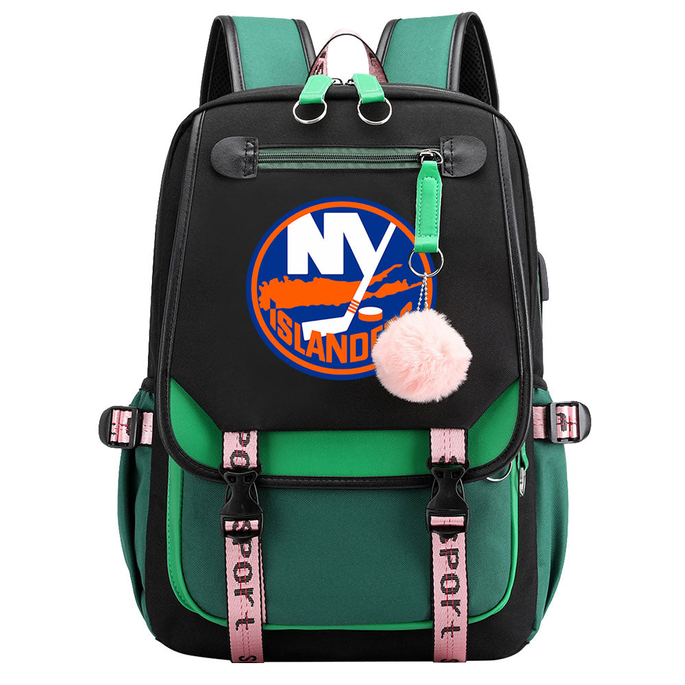 New York Islanders Hockey League Waterproof Backpack School Notebook Travel Bag USB Charging