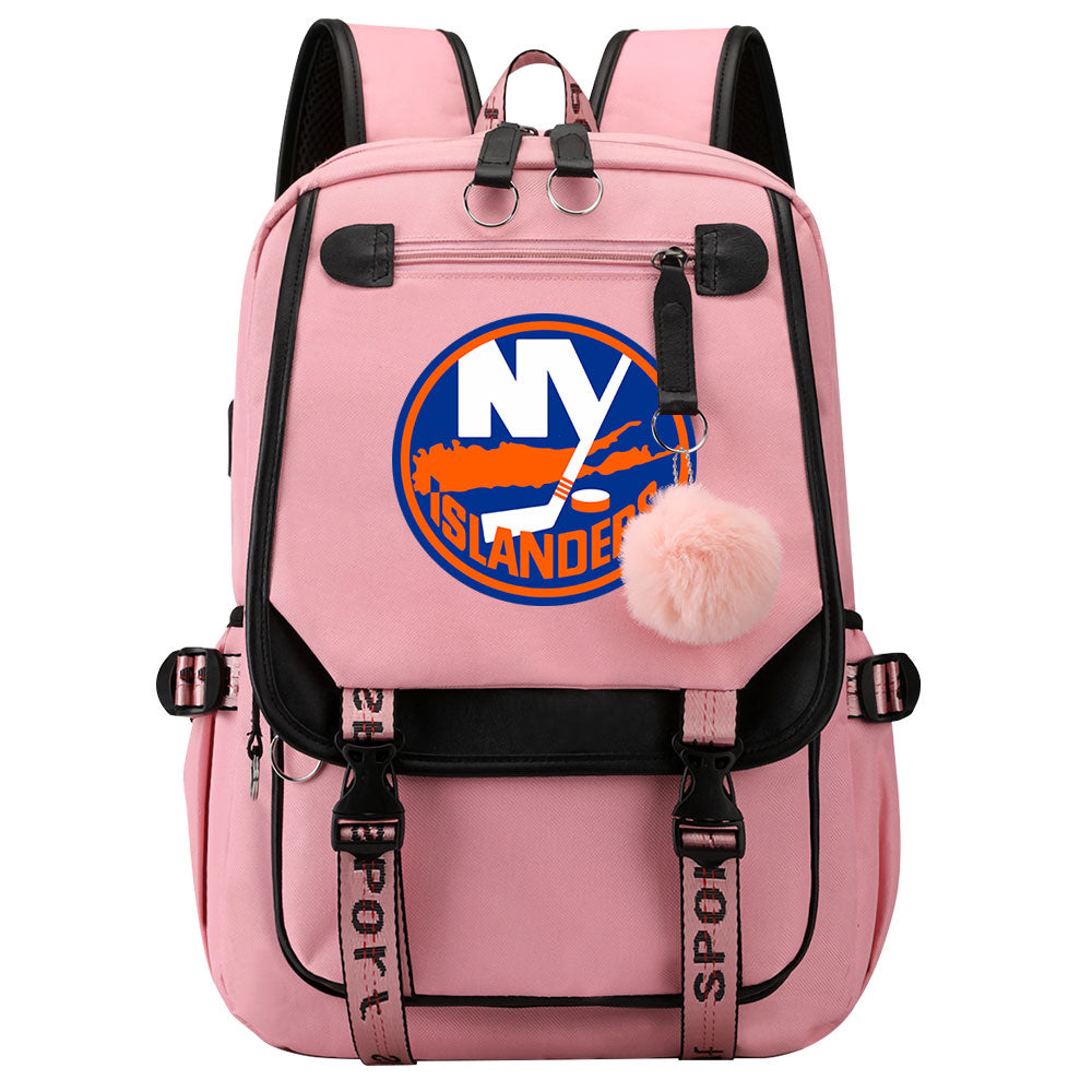 New York Islanders Hockey League Waterproof Backpack School Notebook Travel Bag USB Charging