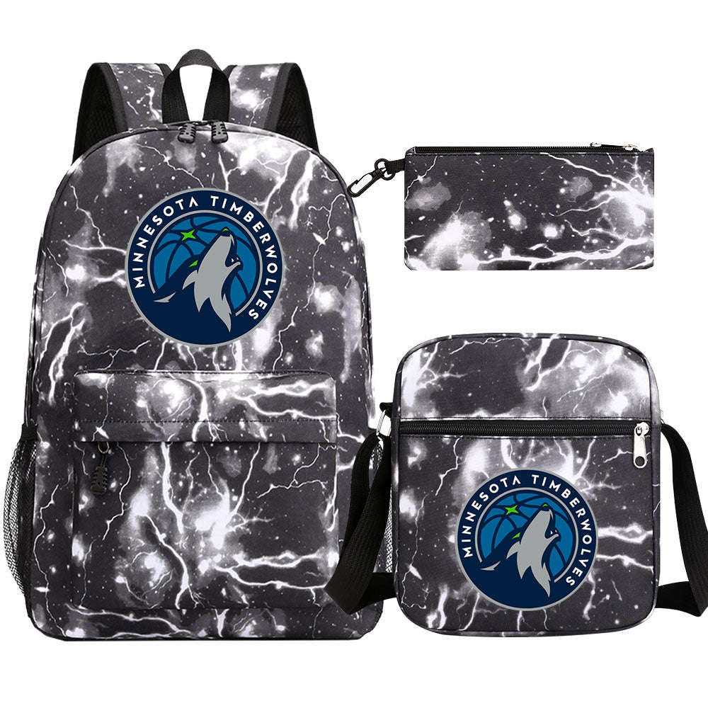 Minnesota Timberwolves Schoolbag Backpack Shoulder Bag Pencil Bag 3pcs set for Kids Students