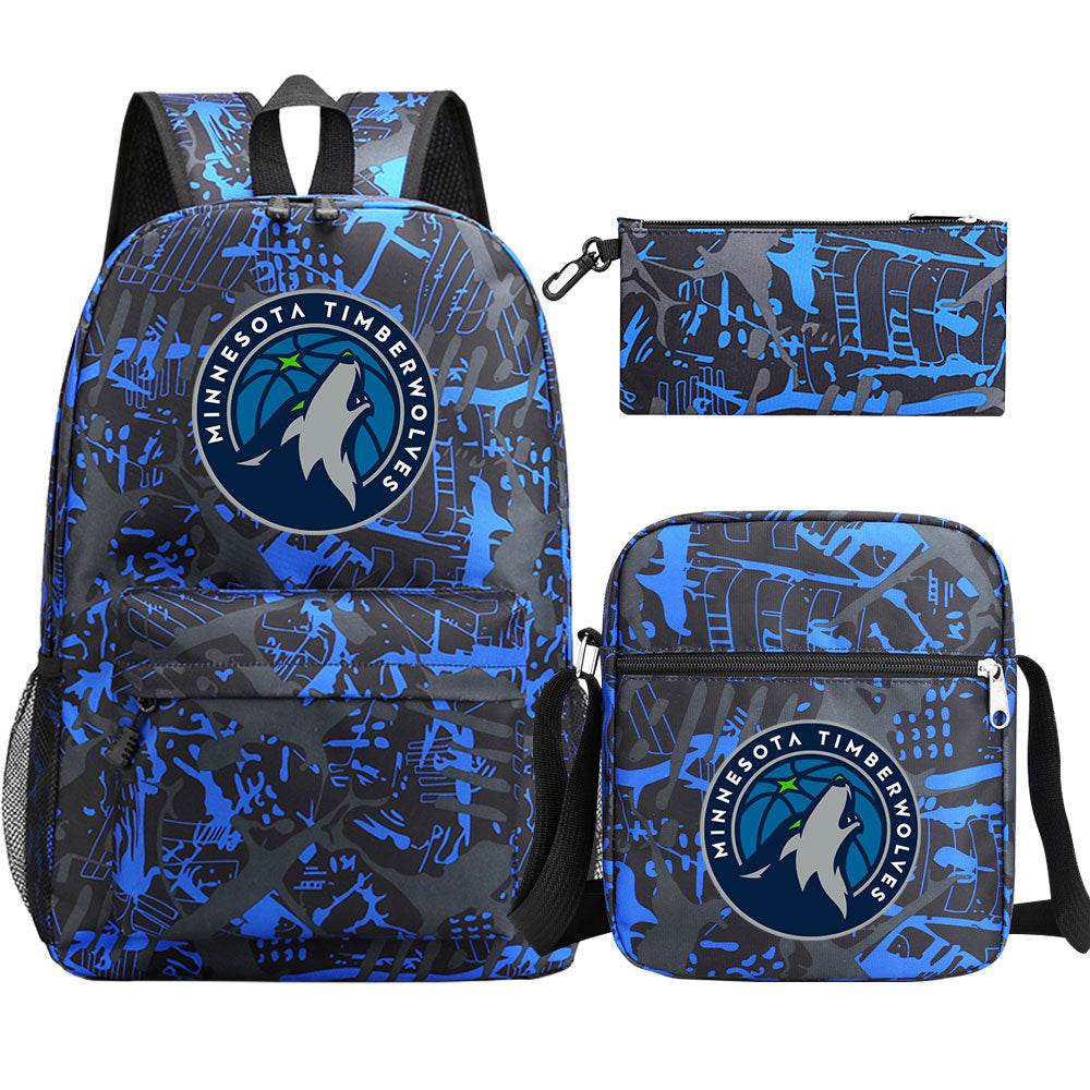 Minnesota Timberwolves Schoolbag Backpack Shoulder Bag Pencil Bag 3pcs set for Kids Students